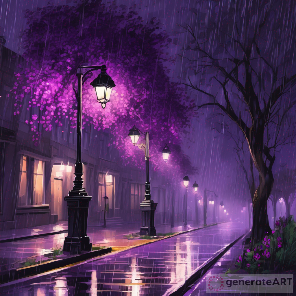 The Enchanting Charm of a Rain-Dappled Night on Purple Blossom Street