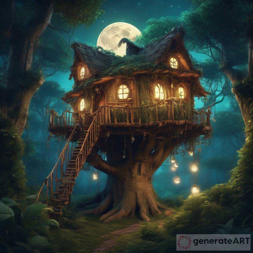 Enchanting Night in a Magical Treehouse: A Fantastical Forest Retreat