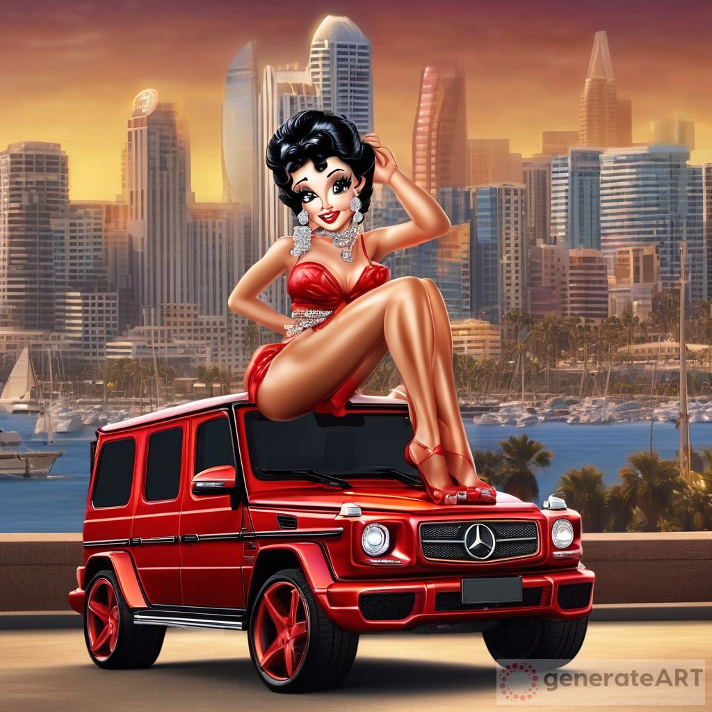 3D Attractive Honey Caramel-Toned Betty Boop with Diamonds and a Red Mercedes G-Wagon
