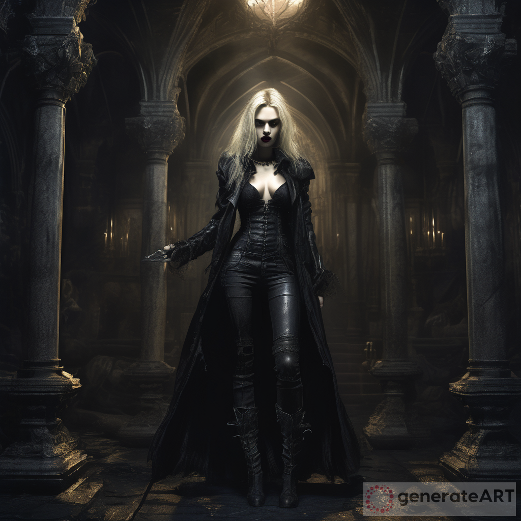 Femme Fatale: A Cinematic Digital Art Render of a Female Blond Vampire in a Gothic Underworld