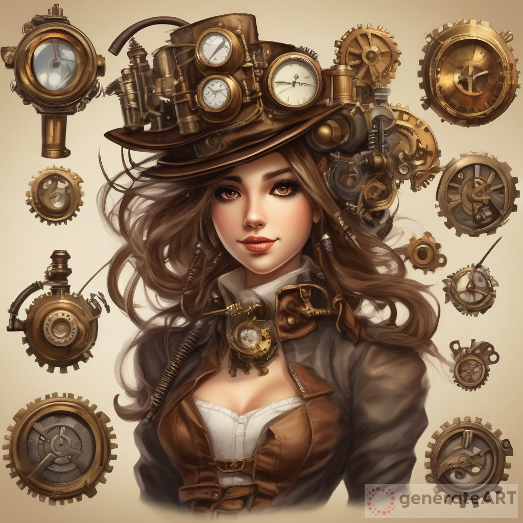 Steampunk-Style Girl Engineer: A Captivating Image of Elegance and Mechanical Ingenuity