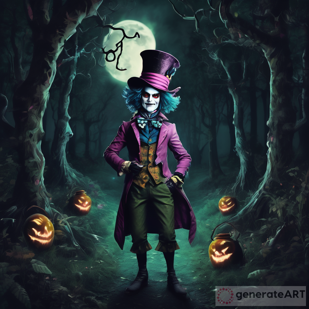 Dark Encounter: Evil Mad Hatter in the Enchanted Forest at Night