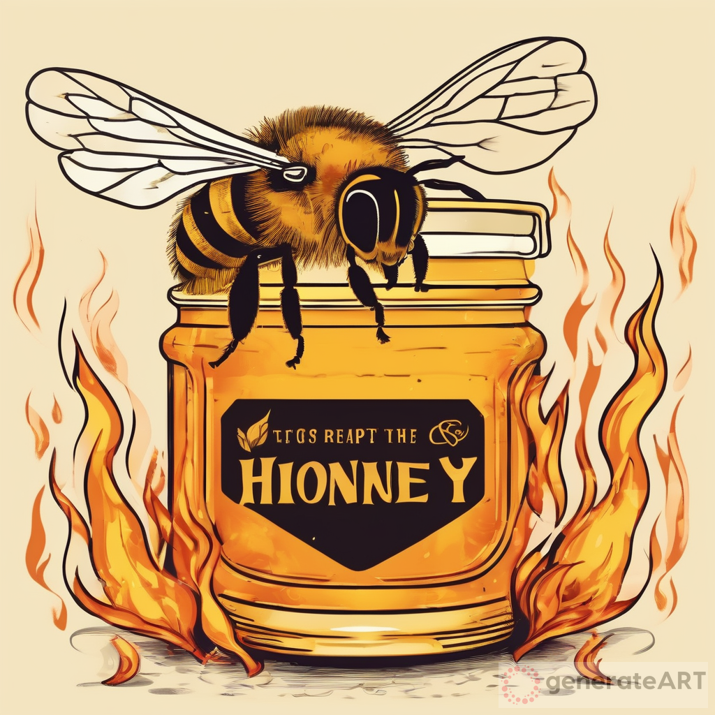 Hot Honey with Honeybee and Flames - A Fiery Condiment