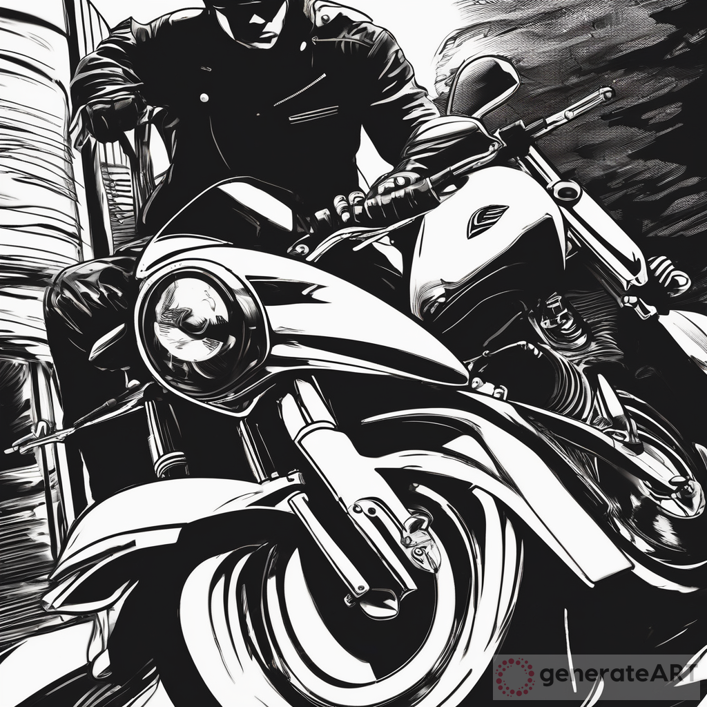 Captivating Black and White Drawing: Couple on a Motorcycle