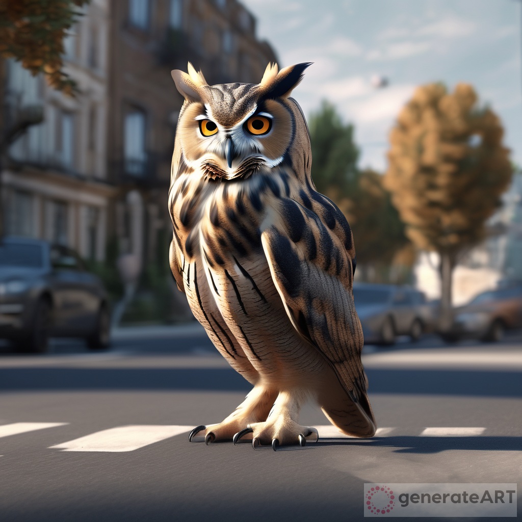 Hyper Realistic 3D Image: Owl in Luxurious Neighborhood