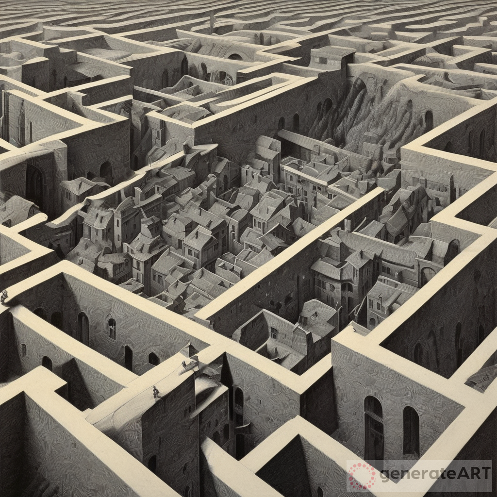 Masterpiece Collaboration: Surreal Art Landscape by Escher and Greg Rutkowski