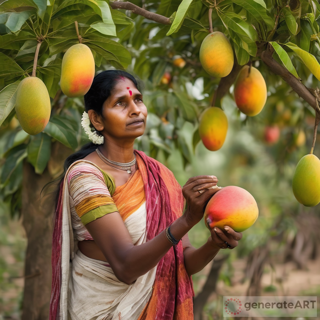 Enchanting Beauty: Indian Village Woman Picking Ripe Mango