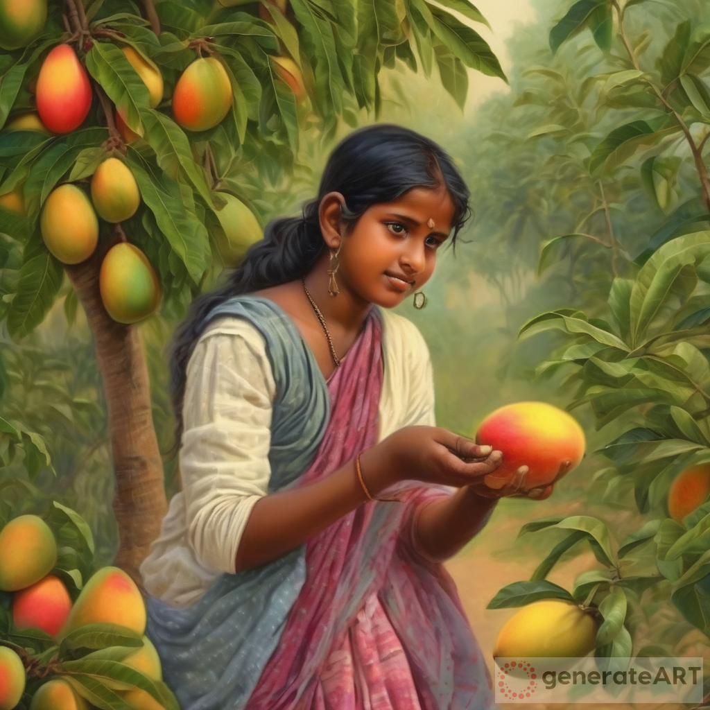 Embracing Nature's Blessings: A Village Girl Picks a Ripe Mango
