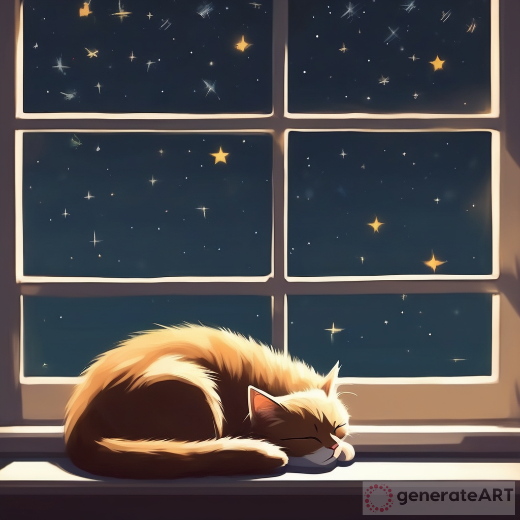 Cat Sleeping by the Starlit Window