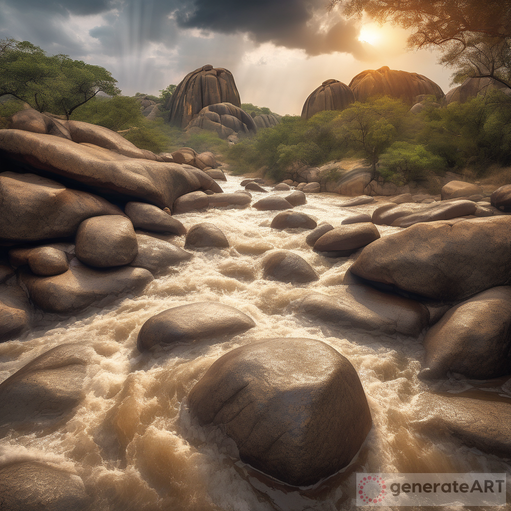Nature's Fury: The Realistic Artwork of a Flooding River in Matobo Hills, Zimbabwe