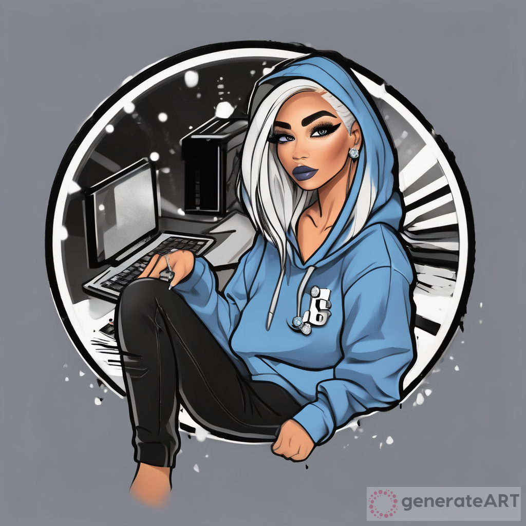 Introducing the Vibrant and Saturated BG Logo - A 3D Cartoon Woman in Blue Hoodie