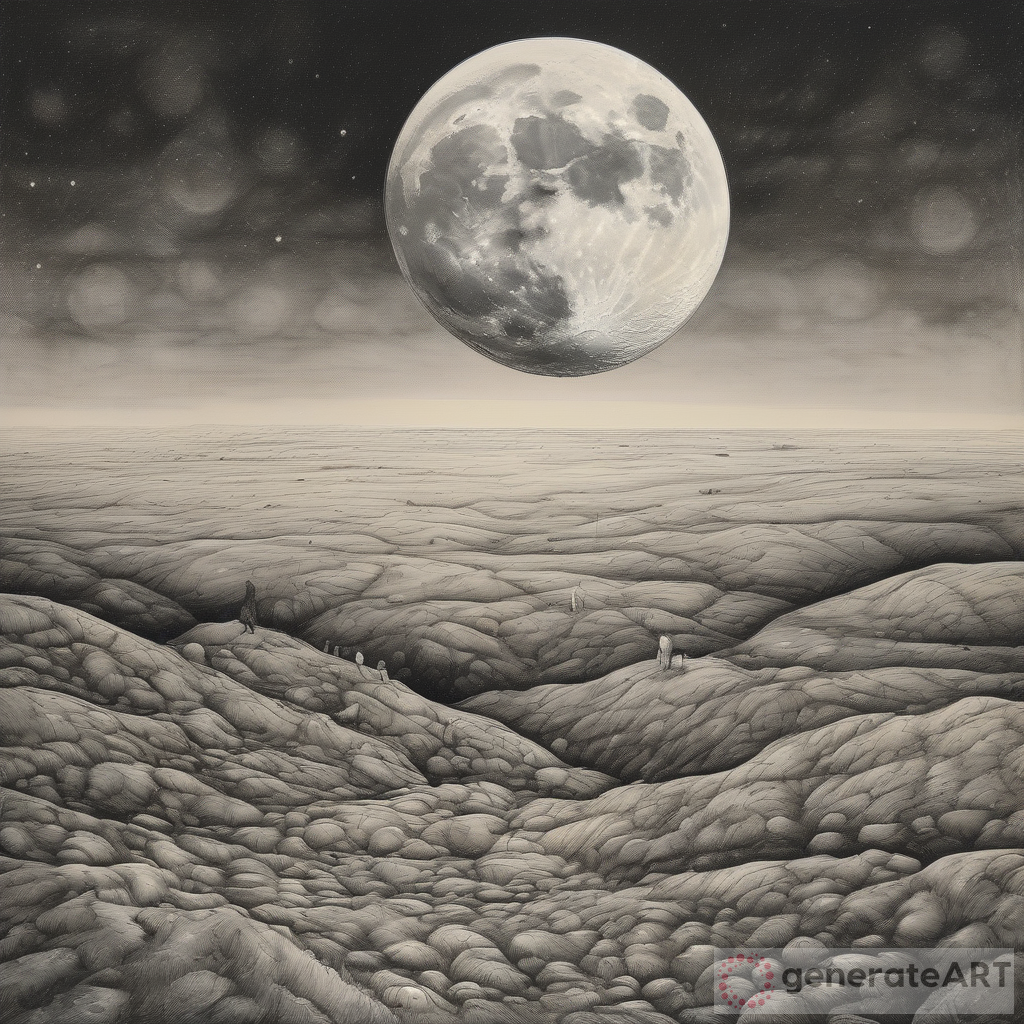 Moon Landskape in Ronald Topor Style | Surreal Lunar Art