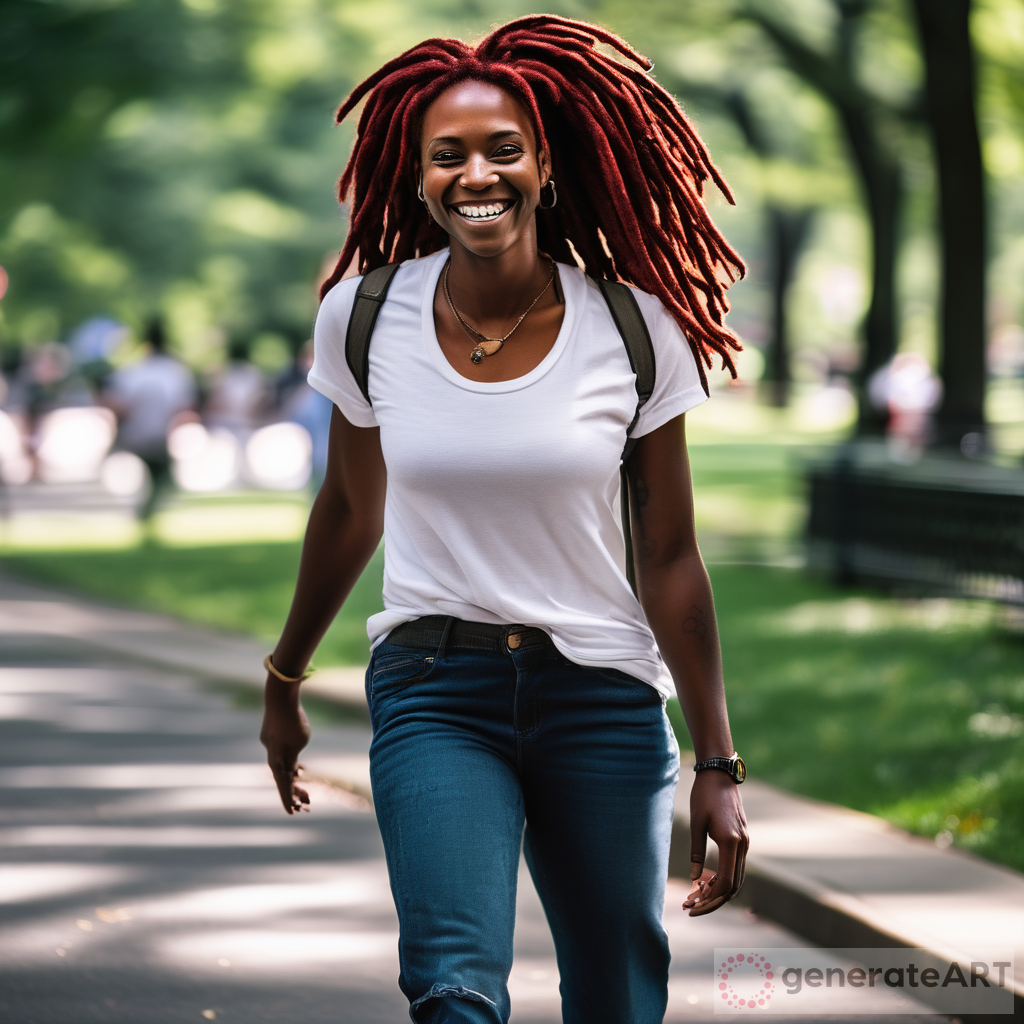 Vibrance and Diversity: Dark-Skinned Woman with Red Dreadlocks in Central Park