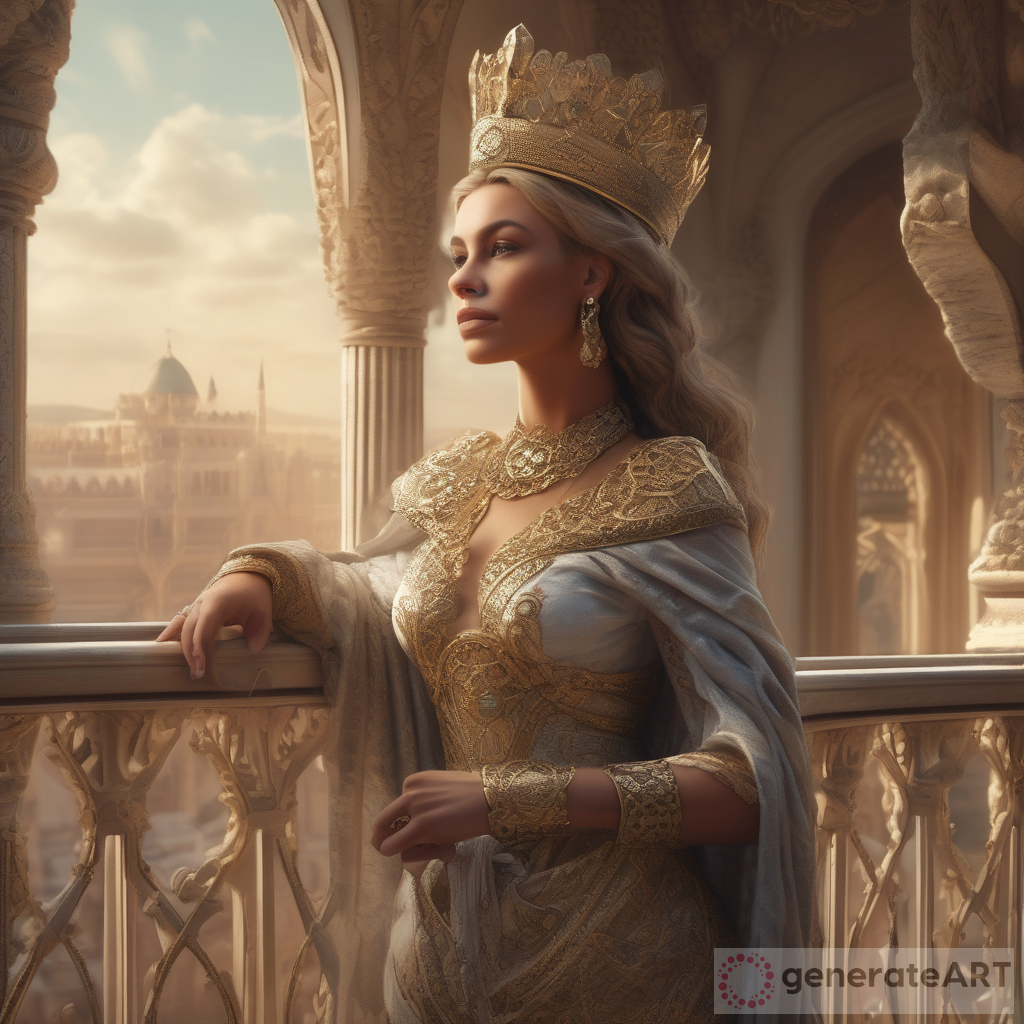 The Beautiful Caucasian Queen: Gazing at Her Intricate, Realistic, and Powerful Kingdom
