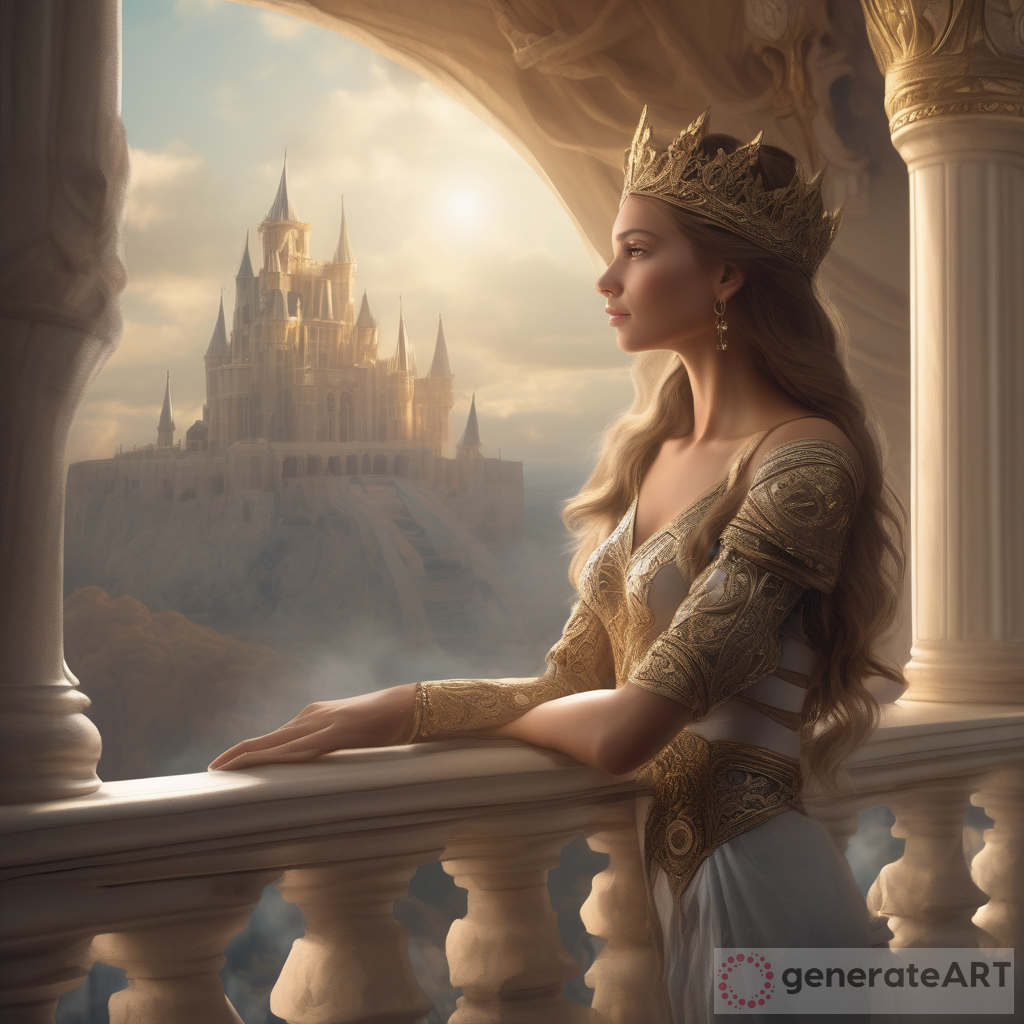 The Powerful View: A Beautiful Caucasian Princess Overlooking Her Kingdom