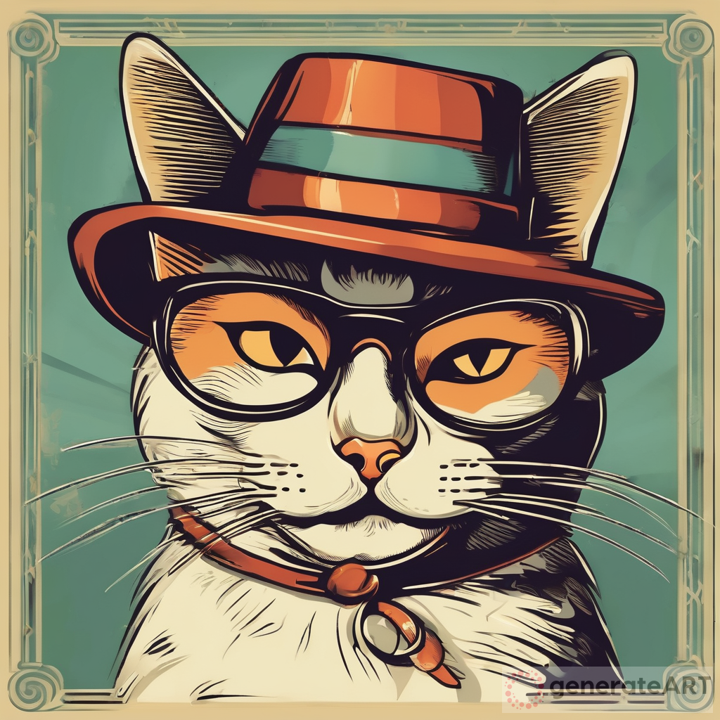Captivating Charm: The Friendly Cat with Hat and Glasses in Art Deco