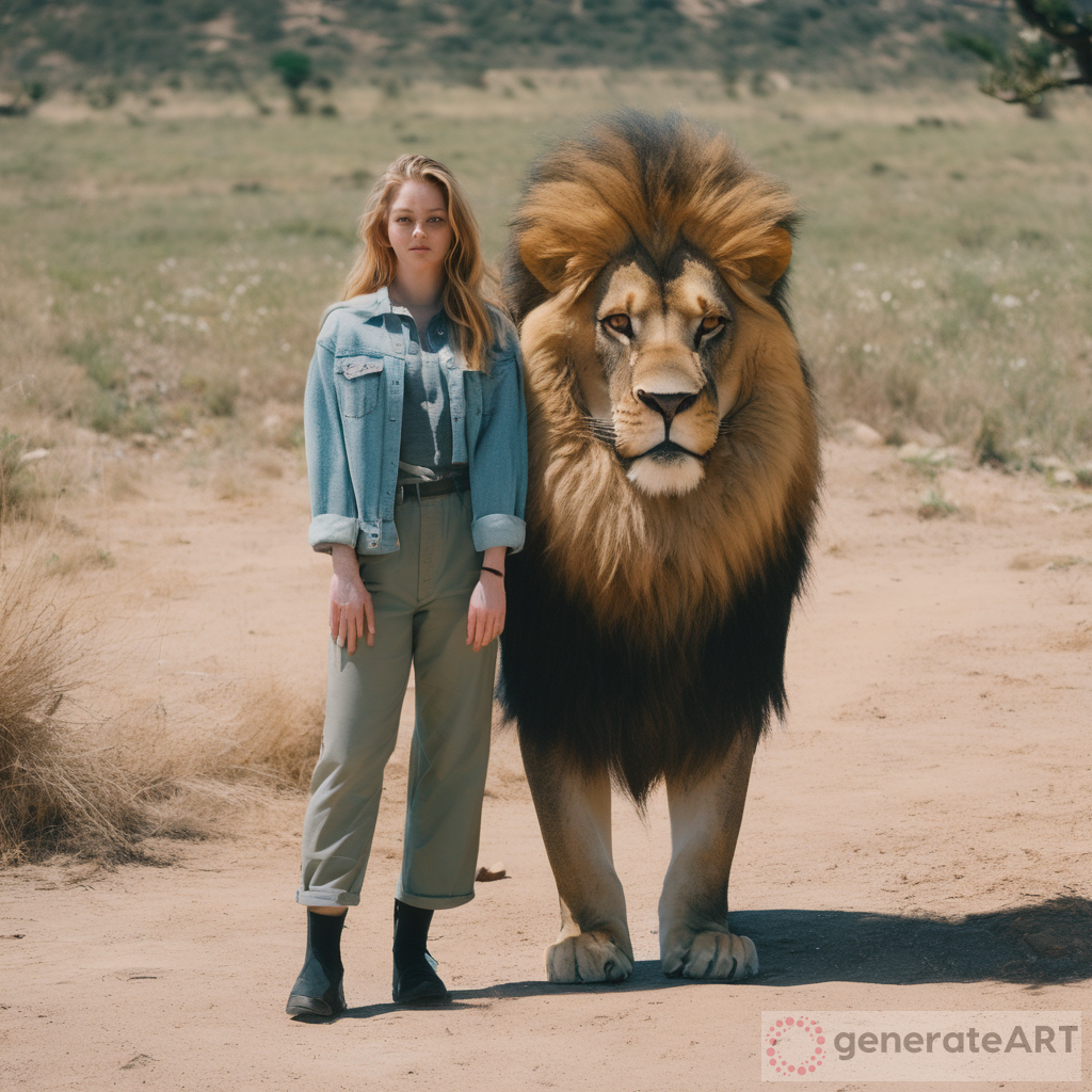 The Captivating Encounter: A Woman Standing Beside a Big Lion