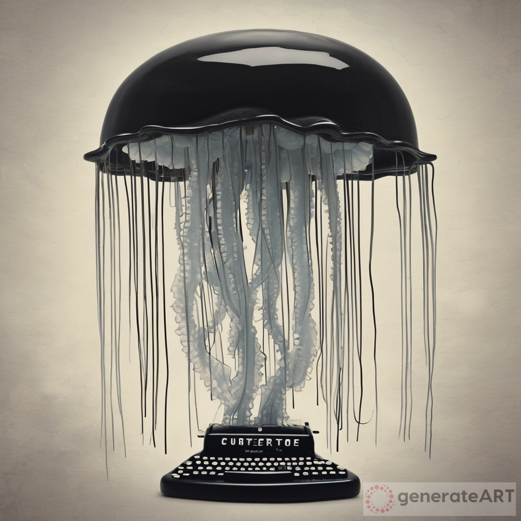 Unveiling the Enigmatic Fusion Jellyfish and Typewriter Cluttercore Decor GenerateArt