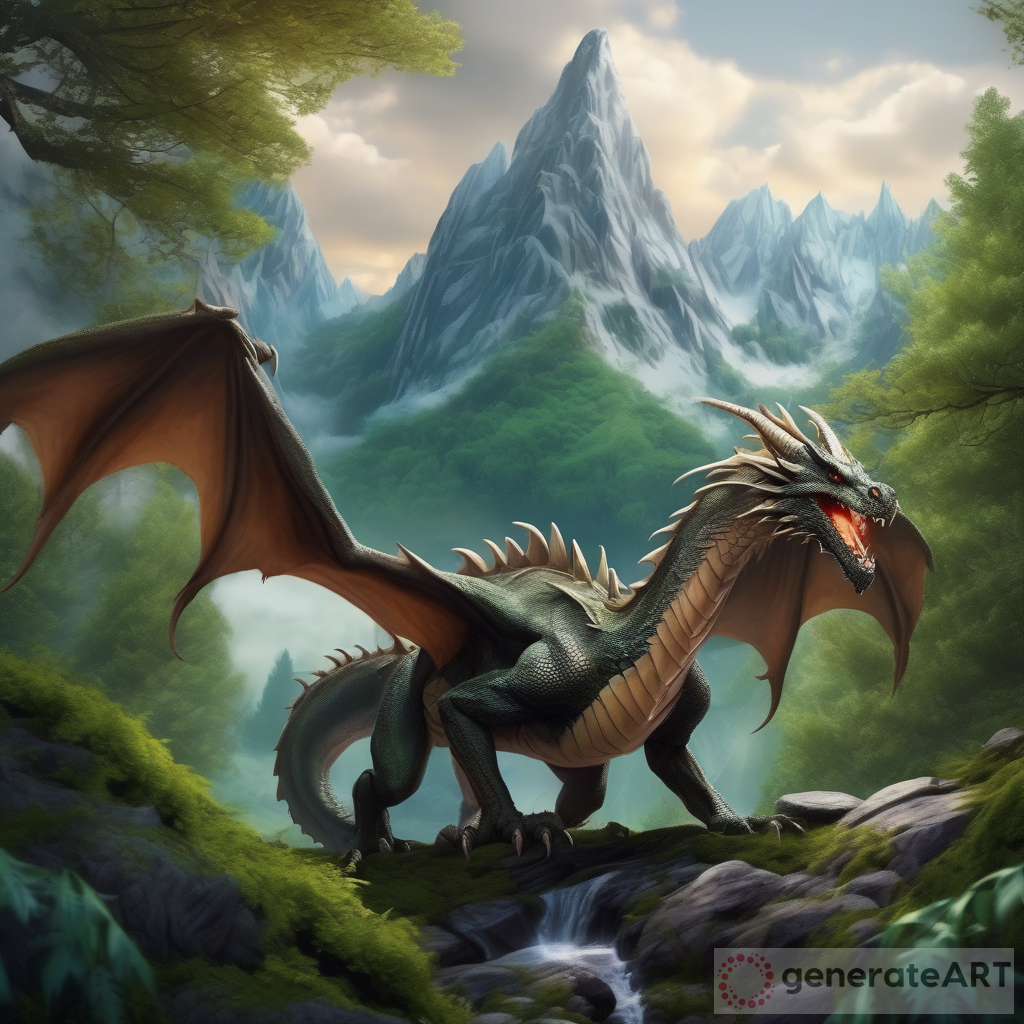 Awe-Inspiring Realistic Dragon in a Beautiful Forest Surrounded by Mountains