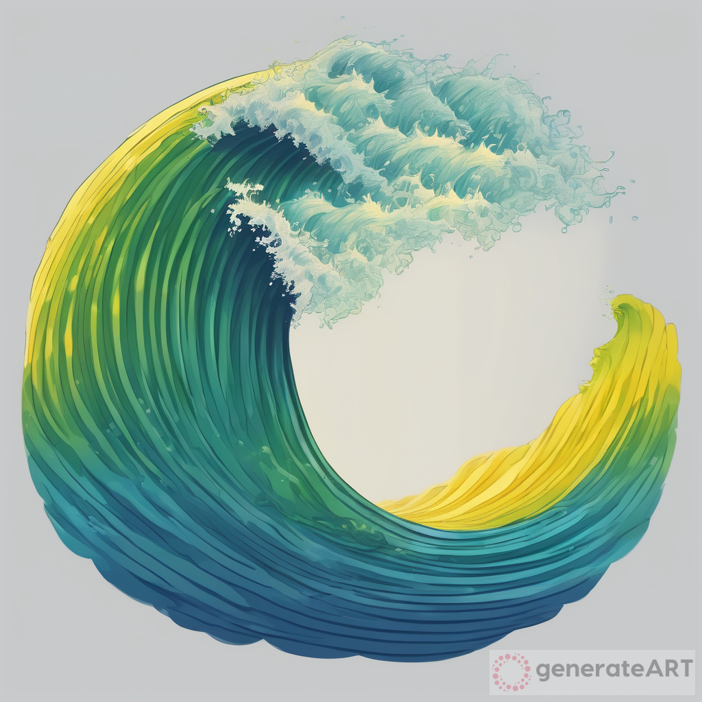 Ocean Wave Illustration: Realistic Side Profile Art in Blue, Green, and Yellow