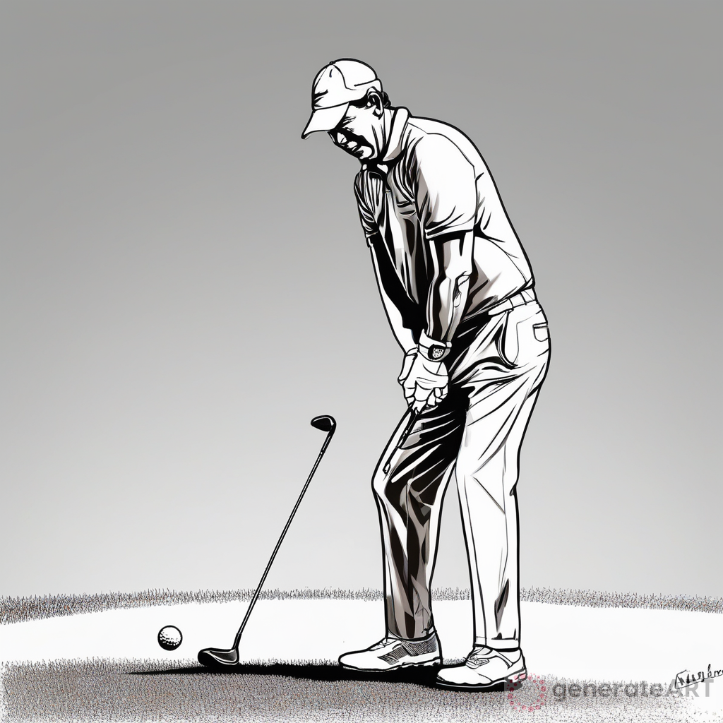 A Hilarious Caricature: Man Playing Golf with a Twist