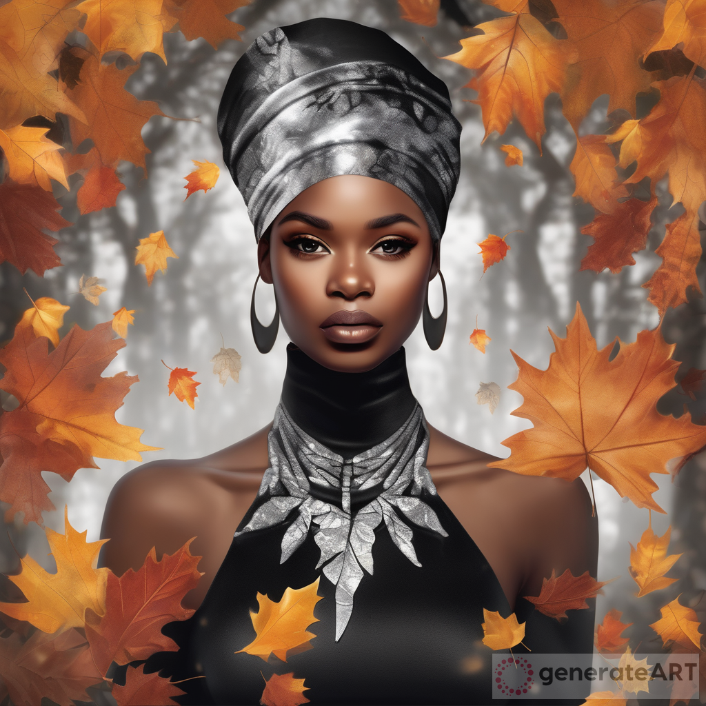 Stunning African American Woman in Black and Silver amid Fall Leaves