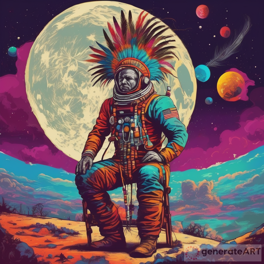 Cultural Diversity: Mohican with Feathered Headdress Meets Cosmonaut on the Moon