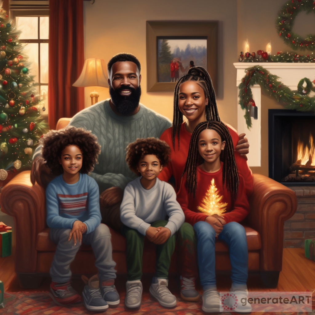 A Heartwarming Christmas: Realistic Painting of a Black Family