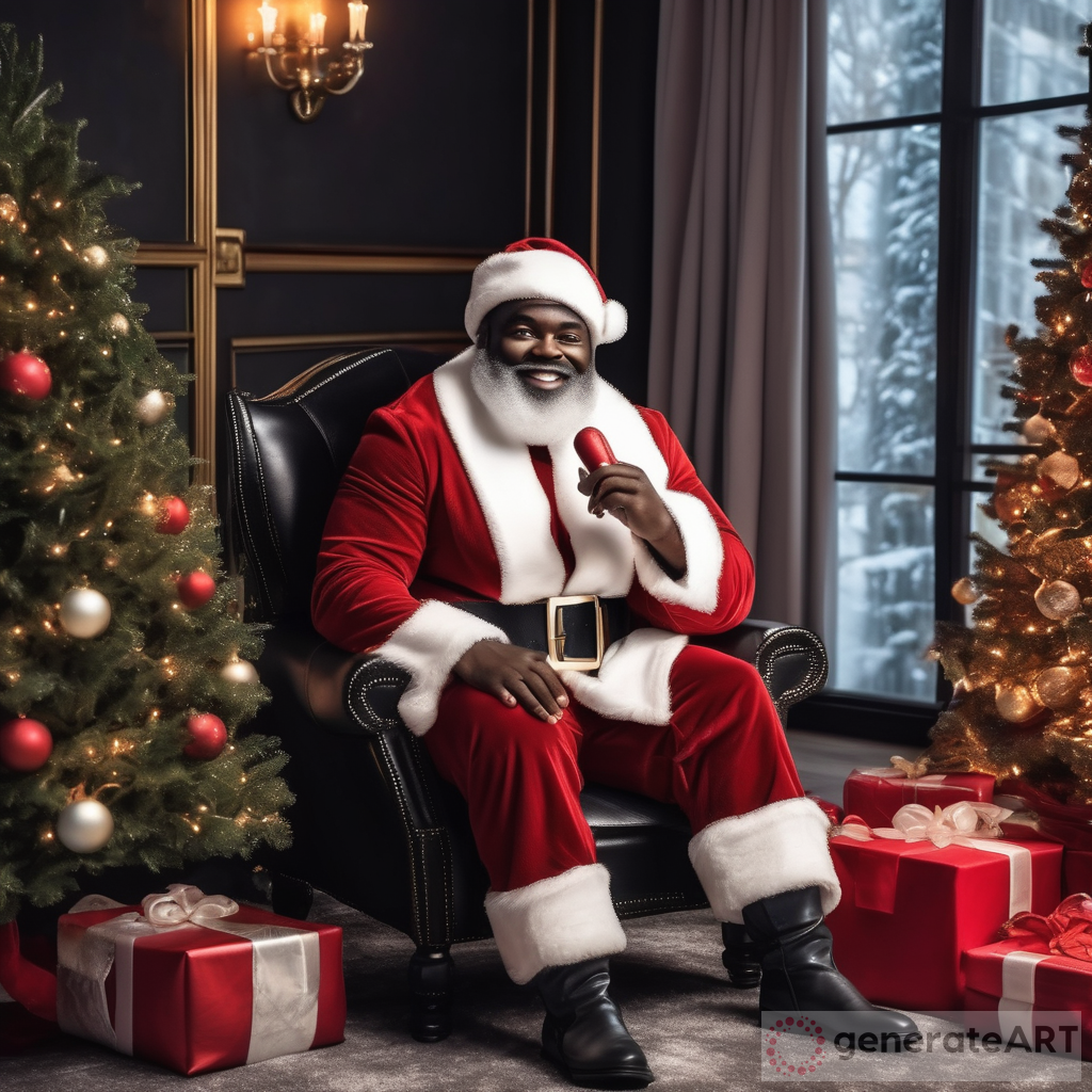 Luxurious Christmas: Black Santa Claus in Opulent Setting
