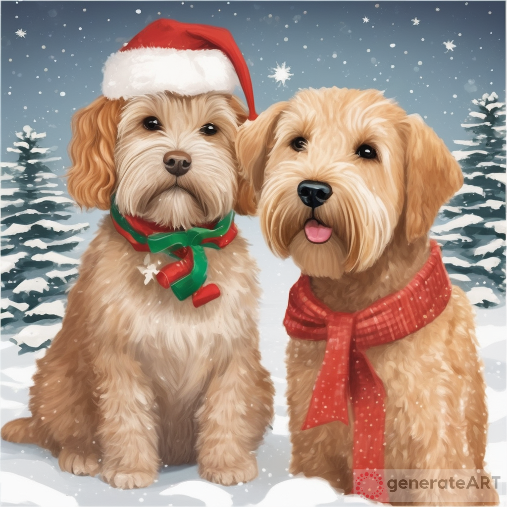 Christmas Card with a Sweet Orange Tabby Cat and an Adorable Wheaten Terrier Dog