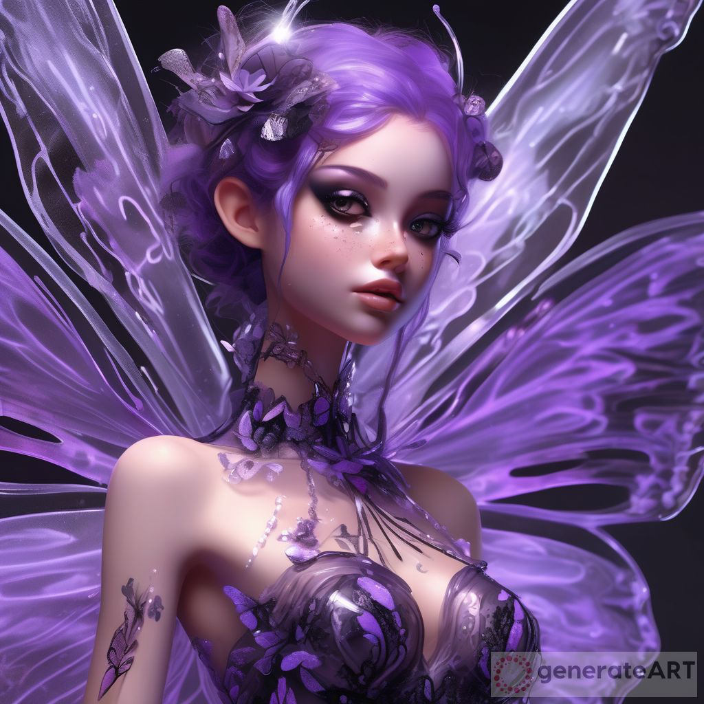 Captivating Digital Painting: Anime Barbie with Transparent Butterfly Wings