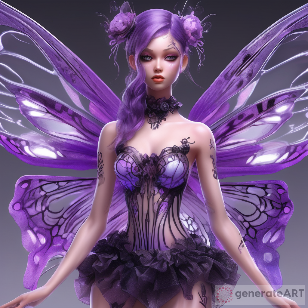 Trending Digital Painting: Extremely-Detailed Transparent Woman with Butterfly Wings and Anime Barbie in Rubber Ballet Tutu