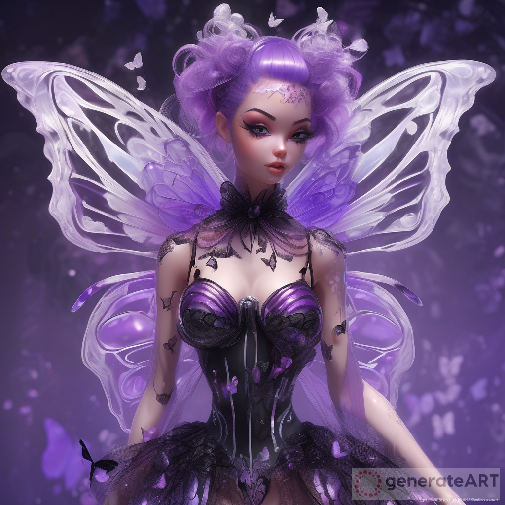 Detailed Anime Barbie Digital Painting with Transparent Butterfly Wings