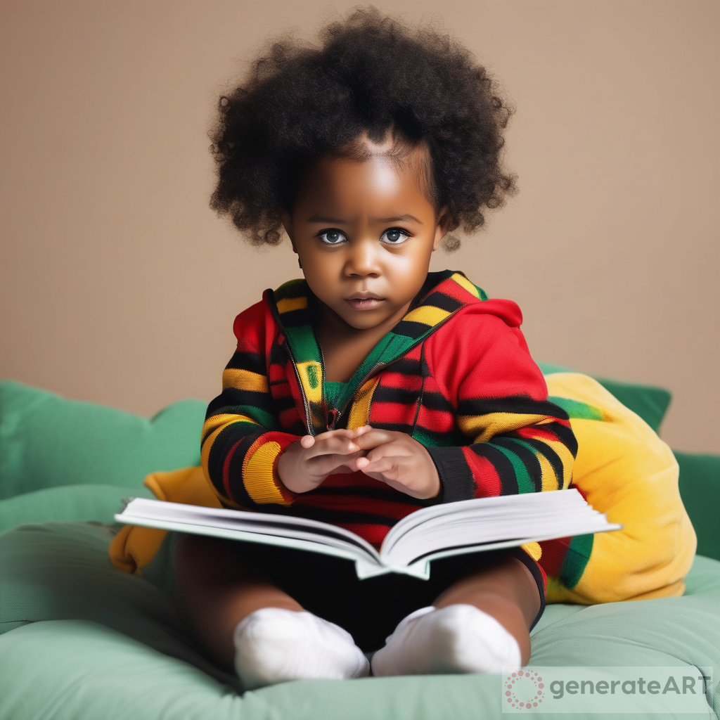 Captivating Black Toddler with Beautiful Eyes Reading: A Modern Attire