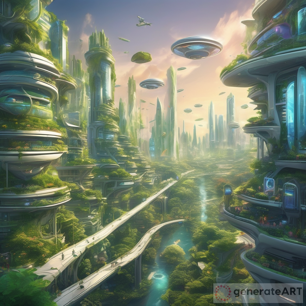 A Captivating Vision: Nature and Technology Coexisting in a Futuristic Cityscape