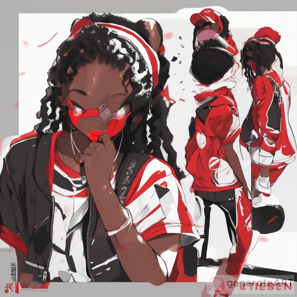 Black Teen with Red & White On