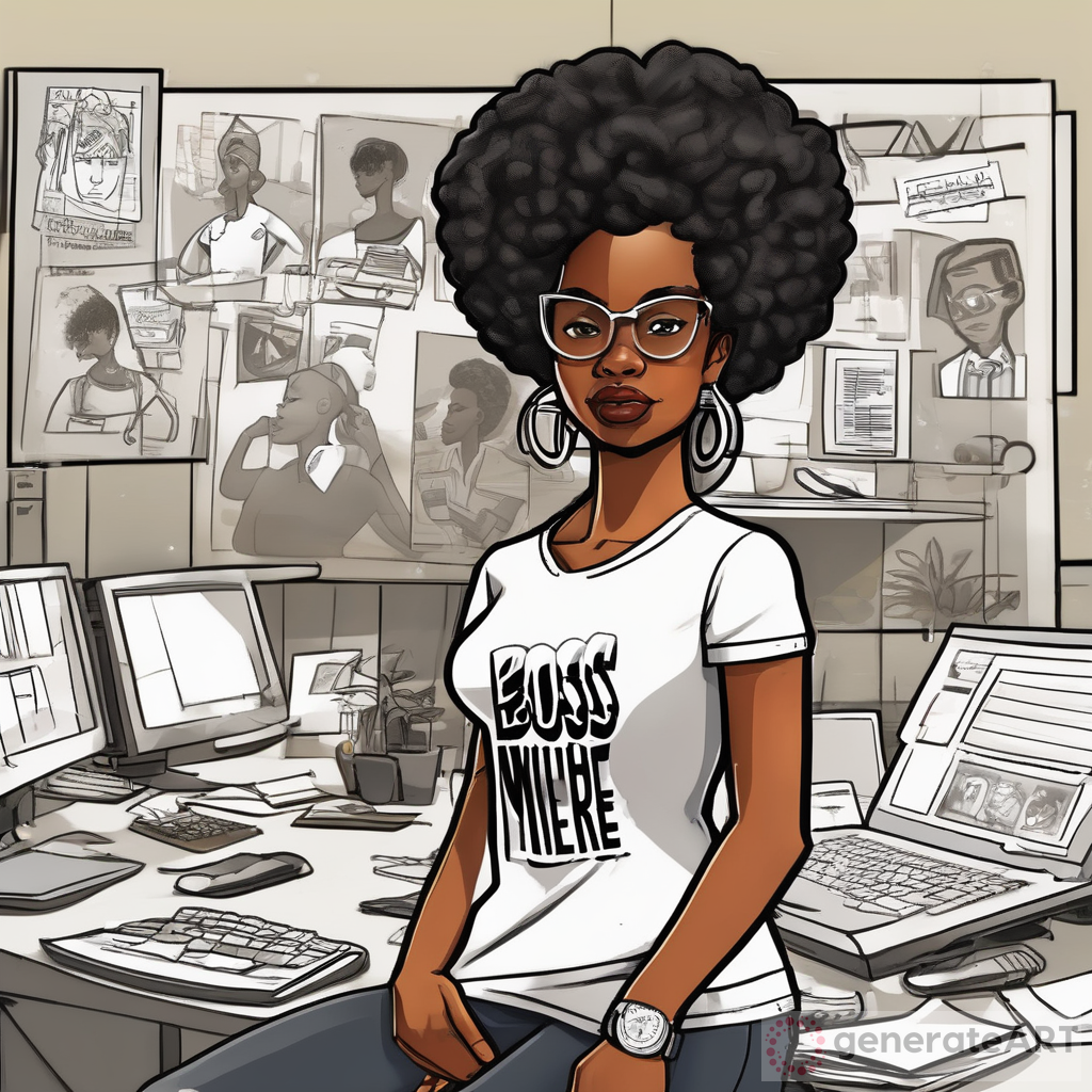 Meet Our Fearless Boss: A Black Woman Character in Cartoon Comic Style