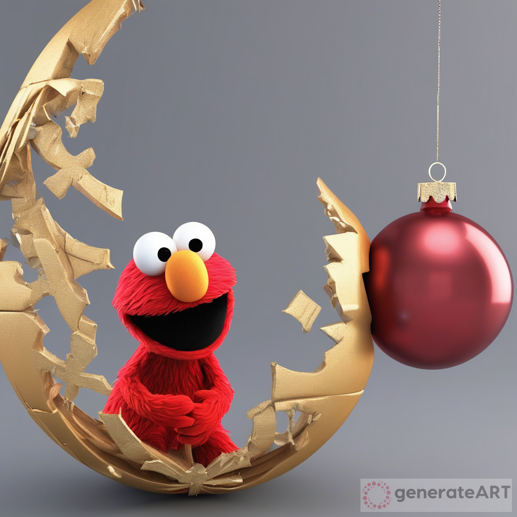 Adorable 3D Elmo Peeking Out of a Broken Christmas Ornament