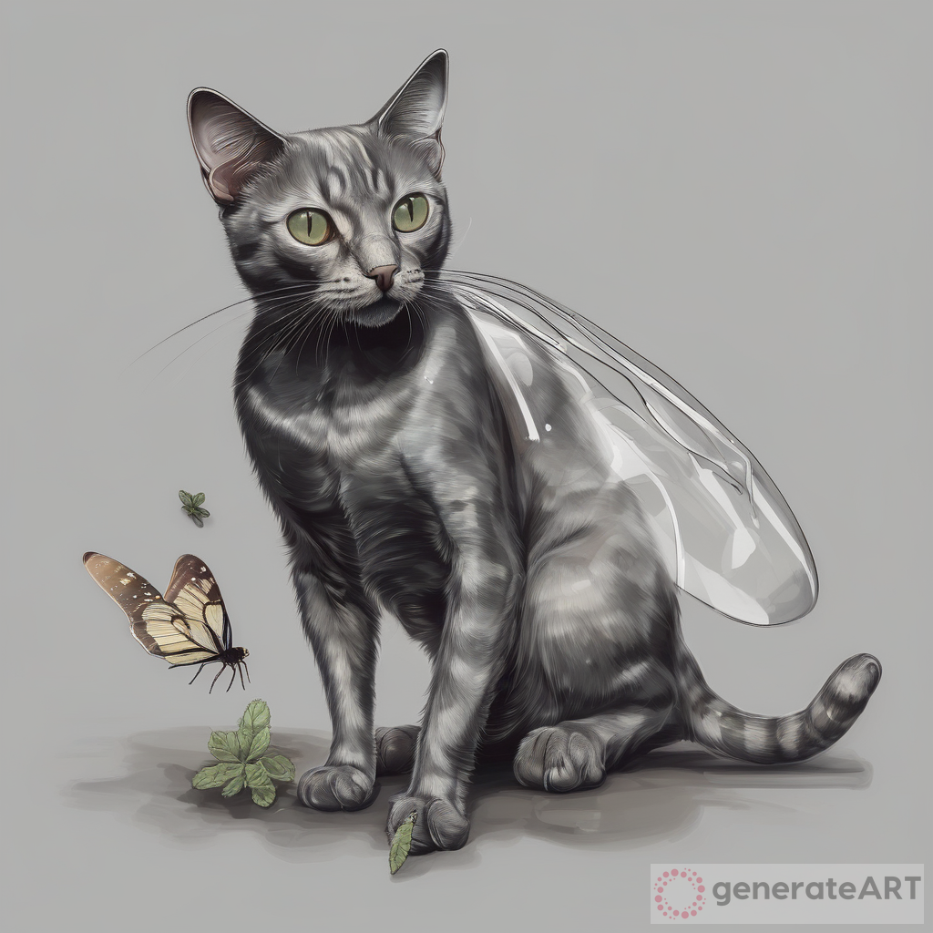 Transparent Cat Sitting on a Black Soldier Fly
