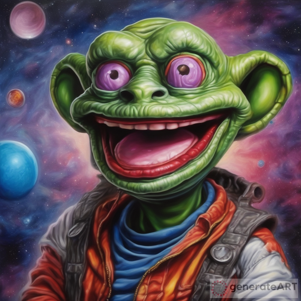 GORK: A Colorful Oil Painting of the Hilarious Persona from The Hitchhiker's Guide to the Galaxy