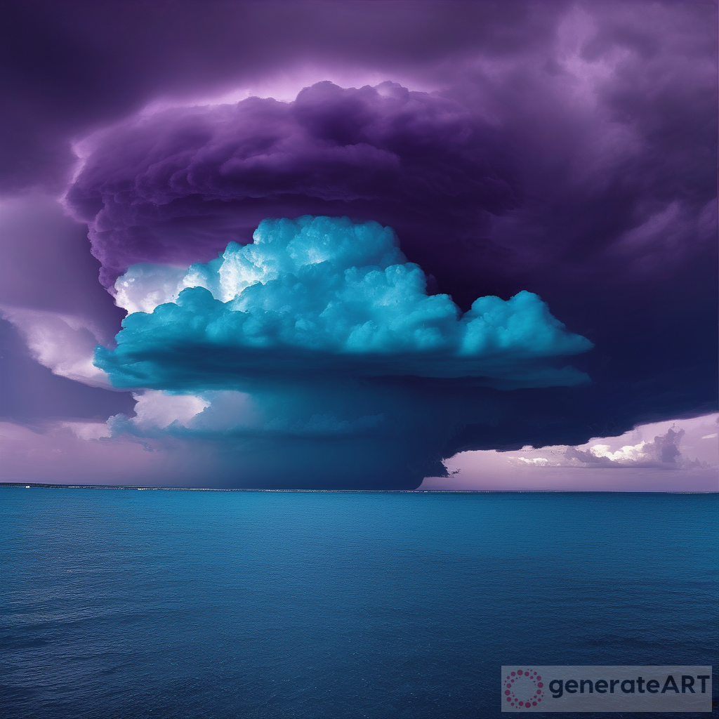 Capturing the Beauty of a Surreal Panorama: Turquoise Blue Sky, Dark Blue Ocean, and Cumulonimbus Clouds