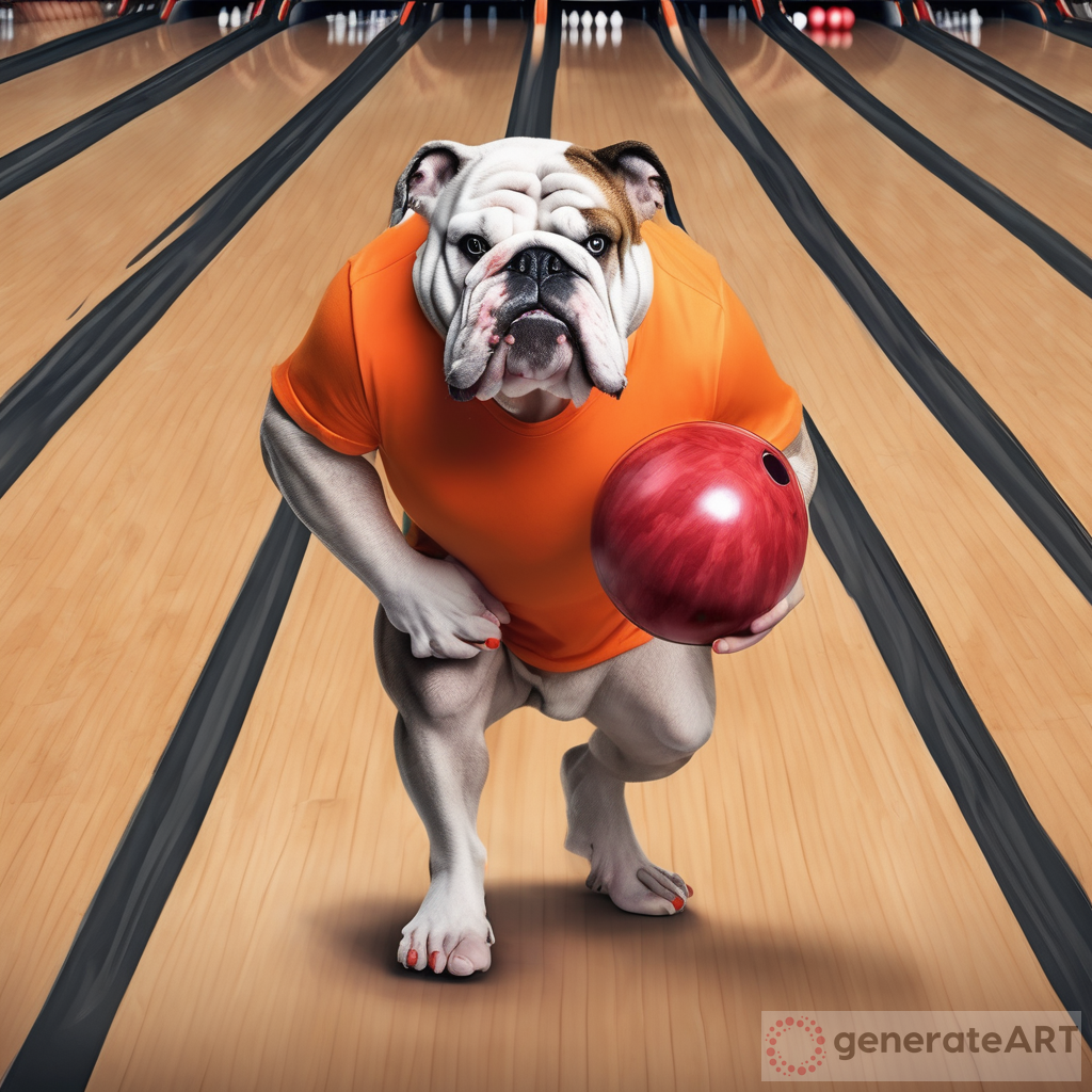 Tough Bulldog with Fire and Flames Holding a Bowling Ball