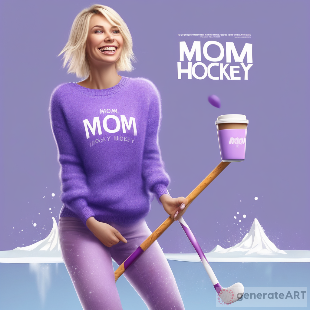 Blond Woman Embracing Hockey and Motherhood in a Vibrant 3D World