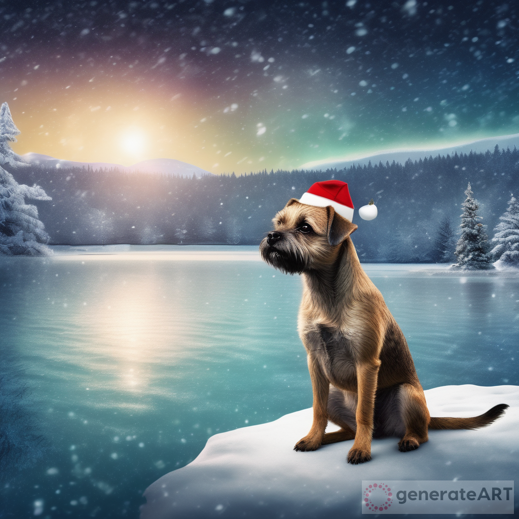 Captivating Photorealistic-Winter Poster: Creme Border Terrier on Frozen Lake