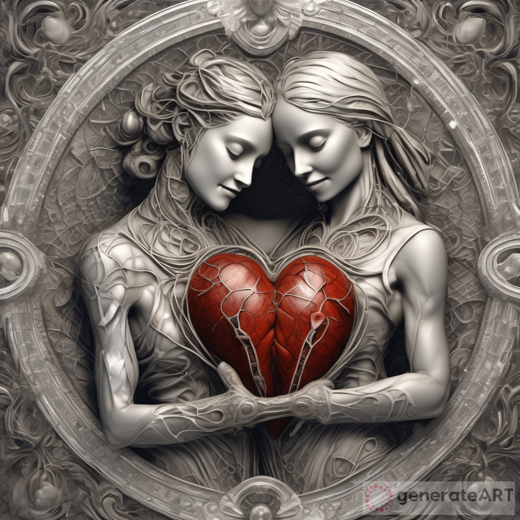 Embrace of Two Hearts: A Photorealistic Art Deco Masterpiece