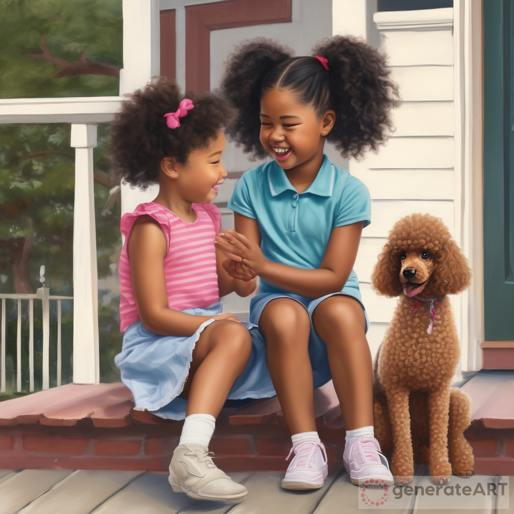 Pure Joy: African American Chino Little Girl Playing with a Poodle on the Front Porch