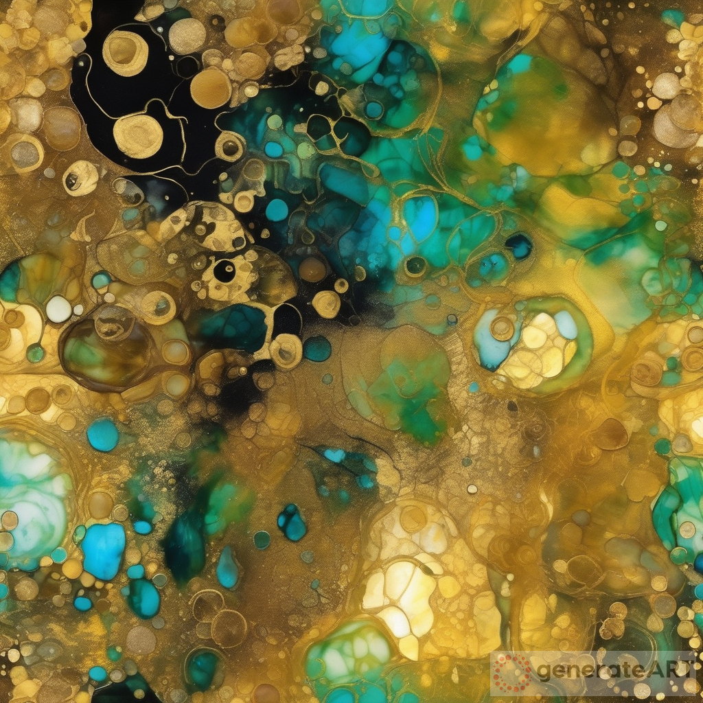 Bright Klimt Alcohol Ink with Golden Oil Streaks - Backlit Internal Illumination