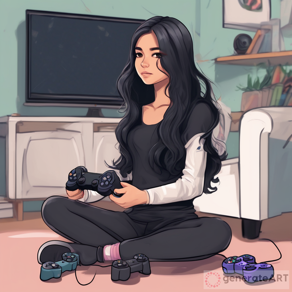 Gorgeous Girl with Long Wavy Black Hair: A PlayStation Gaming Journey