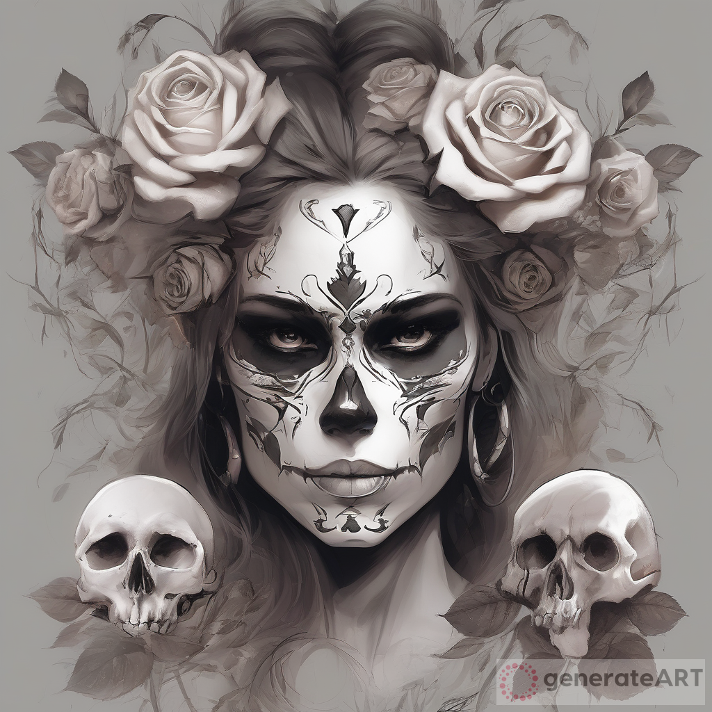 The Fierce and Strong Determination of a Mother: A Fantasy Portrait with Roses and Skulls