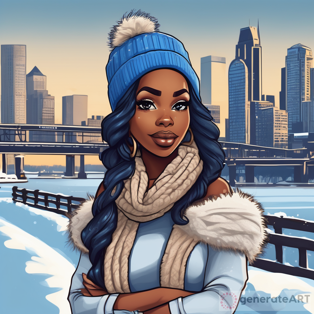 Fashionable Chibi Cartoon Style African American Woman in Detroit